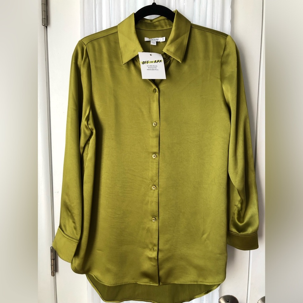 Chico's Satin High-Low Tunic Top In Lime Zest.  Size 0.5 (Size 6)